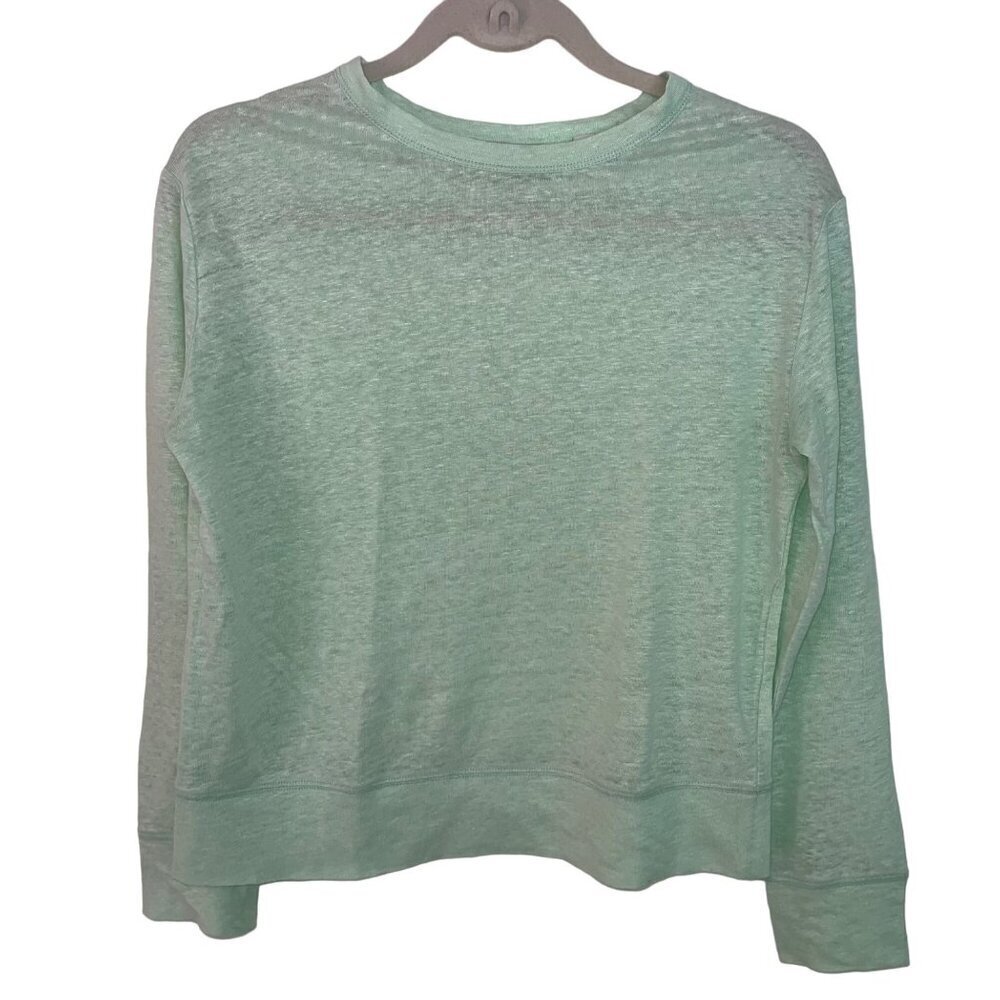 Vince Womens Sweater Size XS Green Crew Neck Long Sleeve Relaxed Fit Pure Linen